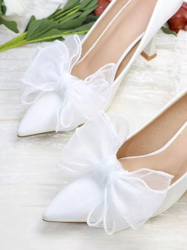1 Pair (2pcs) Detachable DIY Shoe Clips In White, Apricot, Black, Wine Red, Light Pink, Rose Pink, Apricot Bow Design, Fashion Elegant Shoe Accessories For Women High Heels, Pumps, Office Business, Dating Outfit