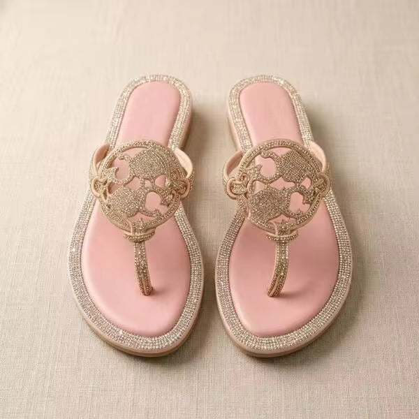 2026 New Adult Women Rhinestone Flip Flops,Candy Color Synthetic Leather Thong Slippers,Hollow Rivet Leather Splicing Daily Casual Beach Sandals SOIT